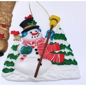 Retro Plastic Snowman Winter Christmas Tree Stocking- Window Door Hanger AS IS